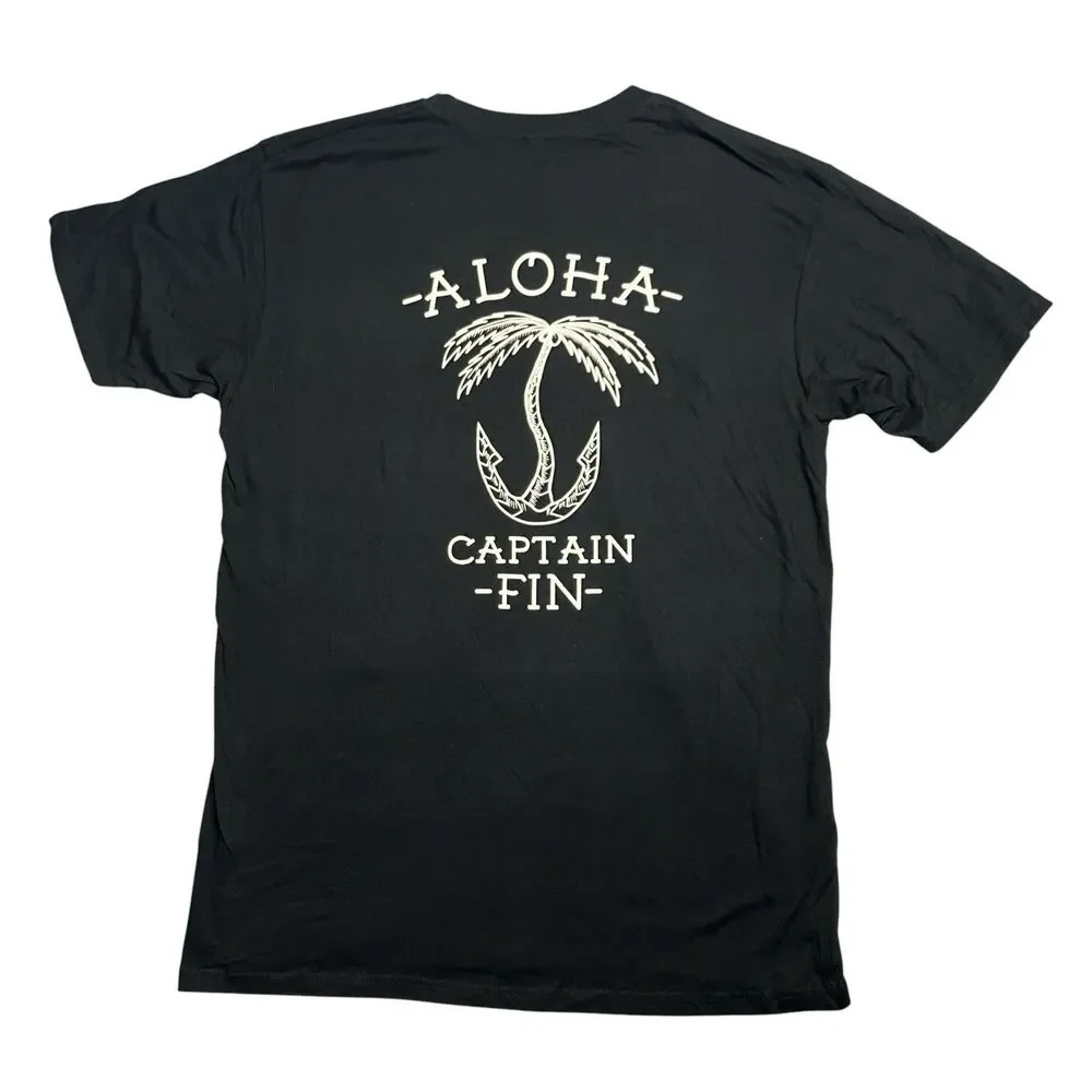Captain Fin T Shirt Mens L Black Cotton Aloha Palm Tree Anchor Nautical Surf
